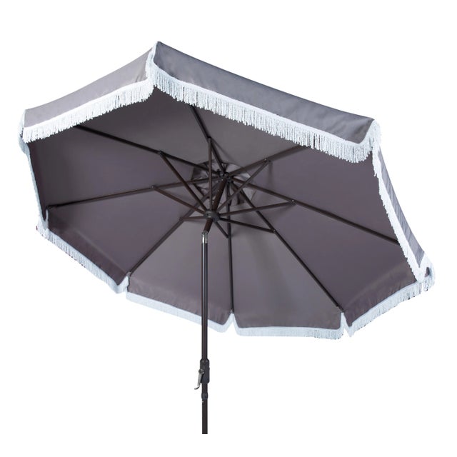 Summer afternoons at an exclusive private members club inspired this posh nine-foot crank umbrella. it's classic grey...