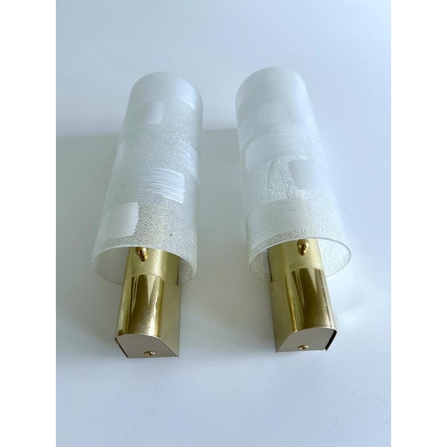 Metal Vintage Space Age Brass and Glass Sconces, 1970s, Set of 2 For Sale - Image 7 of 12