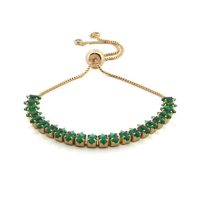 Metal Emerald Glow Adjustable Gold Bracelet For Sale - Image 7 of 7
