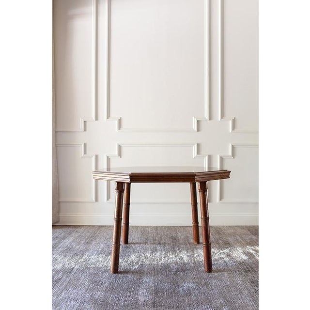 Brown Mid-Century Dixie Furniture Pub Chairs and Matching Faux Bamboo Hexagonal Game Table Set For Sale - Image 8 of 18