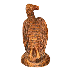 Early 20th Century Large Vintage Hand Carved Wooden Bald Eagle Sculpture