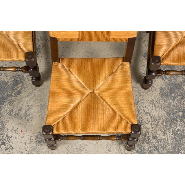 Antique French Provincial Oak Rush Seat Dining Chairs - Set of 6 For Sale - Image 4 of 18