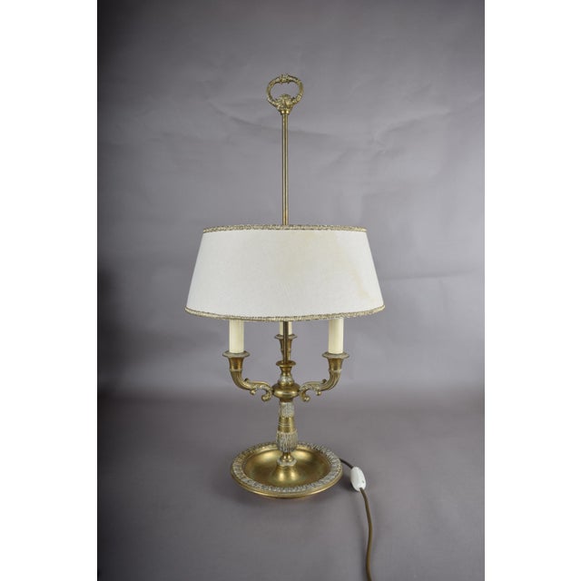 Metal 19th Century French Brass Three-Light Bouillotte Lamp with Fabric Shade For Sale - Image 7 of 13