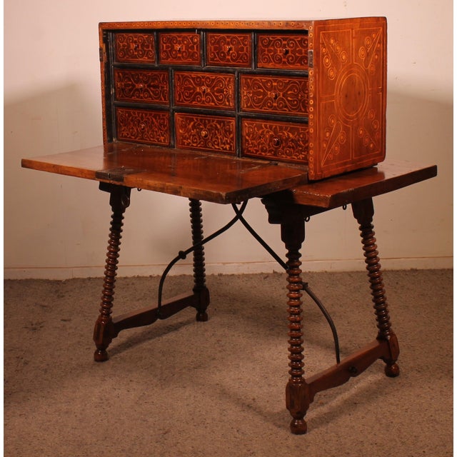 16th Century Renaissance Bargueno in Walnut and Fruitwood Marquetry For Sale - Image 14 of 15