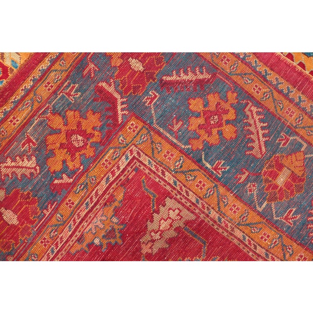 Traditional Design Antique Turkish Oushak Rug in Red, Blue and Marigold For Sale - Image 9 of 9
