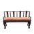 Four-seater long bench with custom upholstered pillow in a salmon colored linen with metallic dot embroidery, velcro loop...