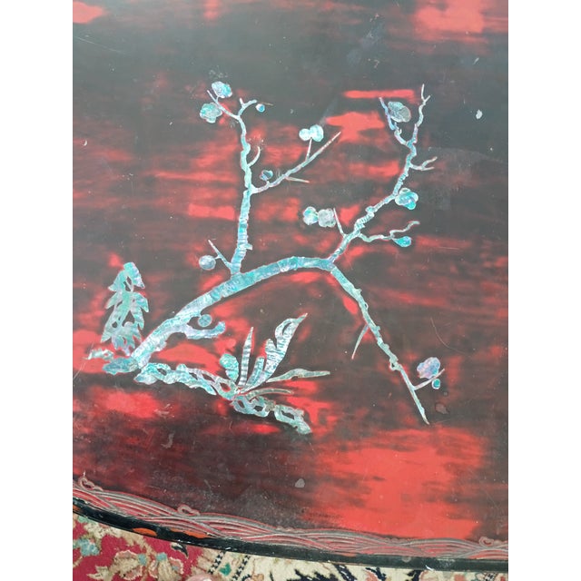 Wood Asian Mid-Century Low Inlaid Table in Red and Black Lacquer For Sale - Image 7 of 11