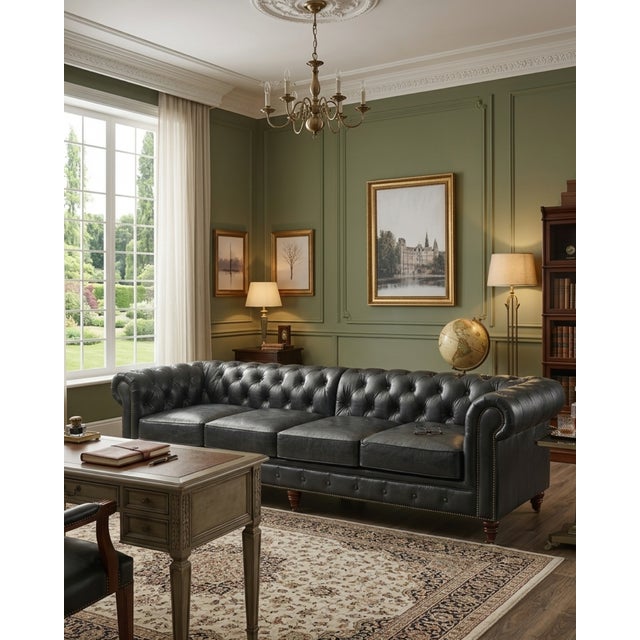 Century Chesterfield Sofa - Slate Leather - 118" For Sale - Image 9 of 9