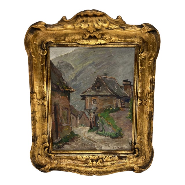 Lucien Bleyfus (French, 1878-1953) "Hillside Village" Oil on Board Impressionist For Sale