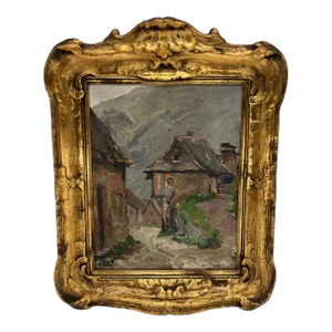 Lucien Bleyfus (French, 1878-1953) "Hillside Village" Oil on Board Impressionist