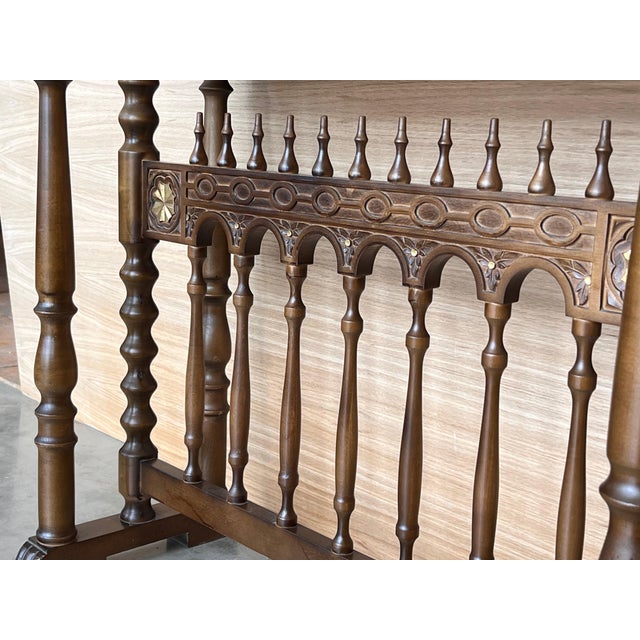 Mid 20th Century Castilian Mid-Century Console in Walnut with Two Front Drawers in Gold Leaf For Sale - Image 14 of 18