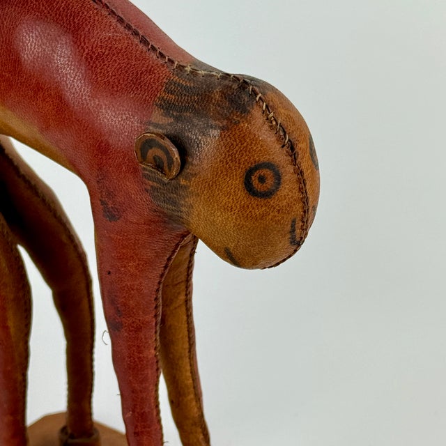 Animal Skin Small Vintage Folk Art Painted Leather Monkey on Stand For Sale - Image 7 of 9