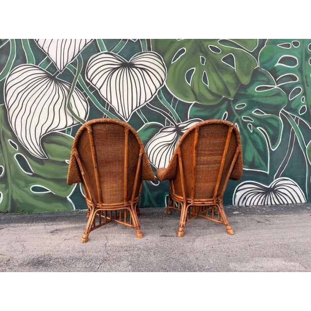 Ralph Lauren Ralph Lauren Style Bamboo & Rattan Wingback Chairs - A Pair For Sale - Image 4 of 11