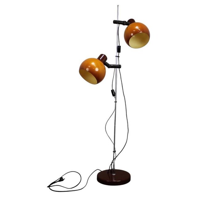 Hungarian Space Age Adjustable Double Floor Lamp in Orange and Brown Chrom, 1970s For Sale - Image 13 of 13