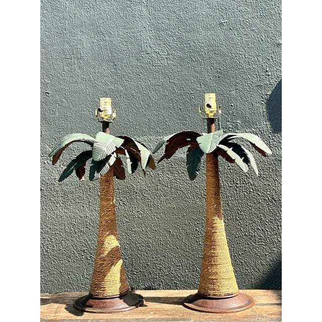 Wood Vintage Palm Tree Lamps - A Pair For Sale - Image 7 of 12