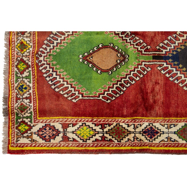 Vintage Handmade Red Shiraz Wool Rug With Tribal Design For Sale In New York - Image 6 of 8