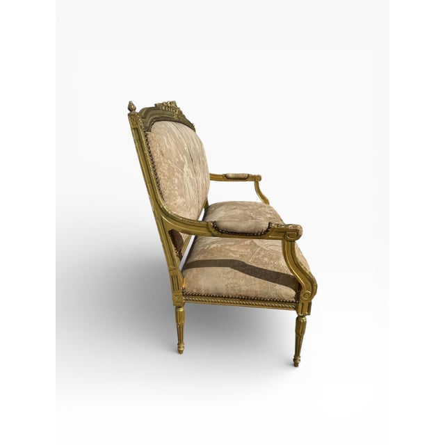 1970s 1950s Louis XVI Style Giltwood Settee With Scenic Tapestry Upholstery For Sale - Image 5 of 13