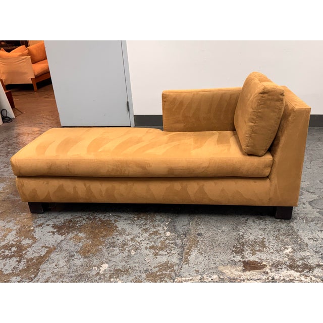 Design Plus Gallery presents a Bespoke Contemporary Chaise Lounge. The rectangular form is upholstered in golden tan...
