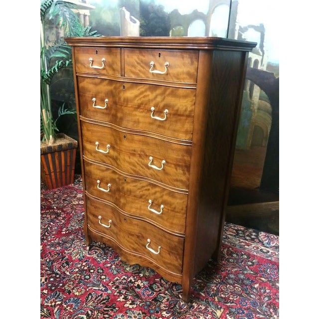Brown Antique Serpentine Dresser, Antique Tall Chest of Drawers For Sale - Image 8 of 13