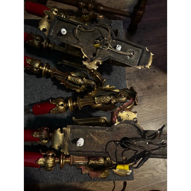 Antique French Baroque Revival Gilt Figural Wall Sconces, Pair, C. 1900 For Sale In Las Vegas - Image 6 of 7