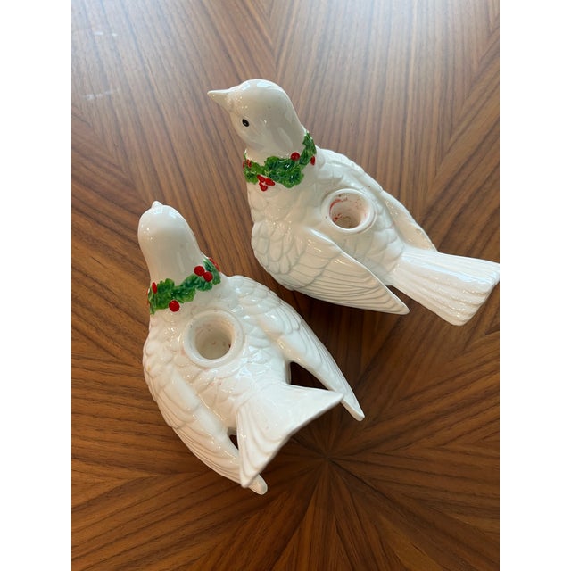 1970s Fitz and Floyd Christmas Turtle Dove Candlestick Holders-Set of 2 For Sale In Houston - Image 6 of 9