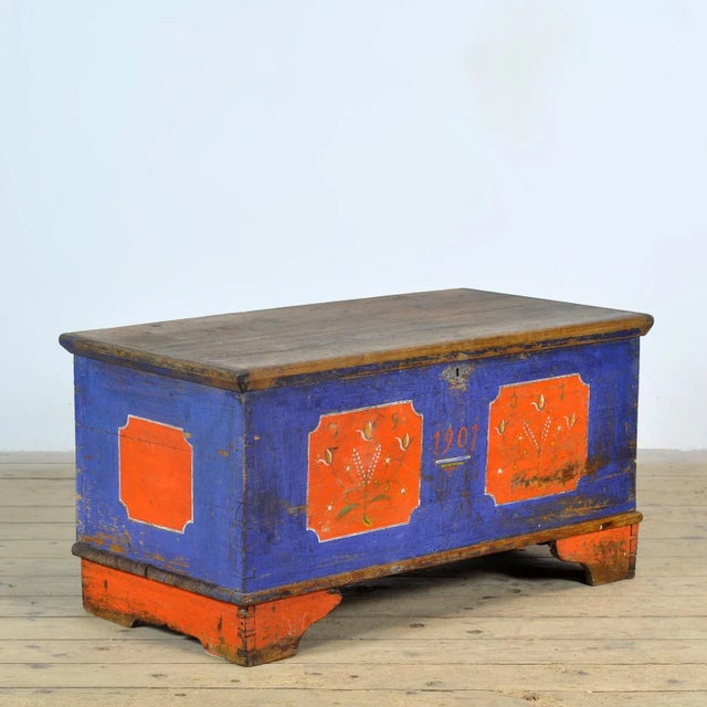 Folk Art Wedding Chest, 1901 For Sale - Image 3 of 13