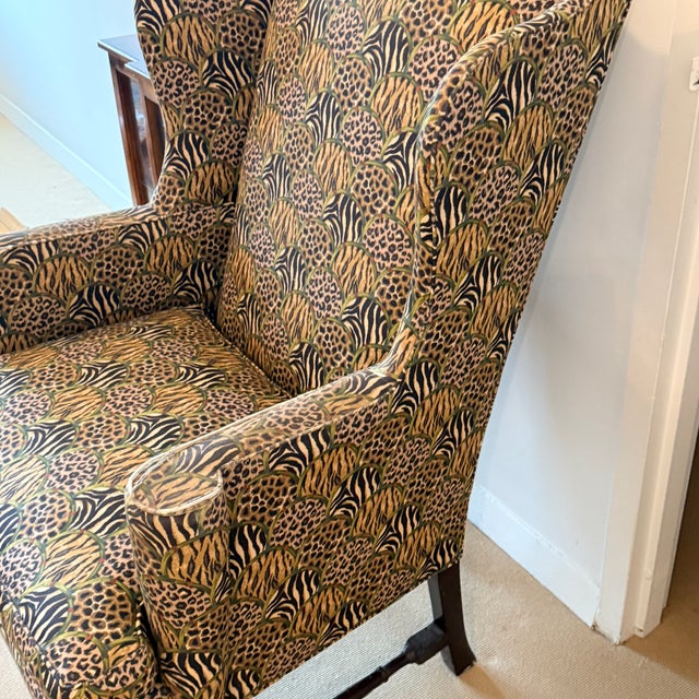 Vintage Hancock & Moore Animal Print Wingback For Sale - Image 10 of 11