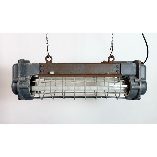 Gray Industrial Grey Hanging Tube Light from Elektrosvit, 1970s For Sale - Image 8 of 18