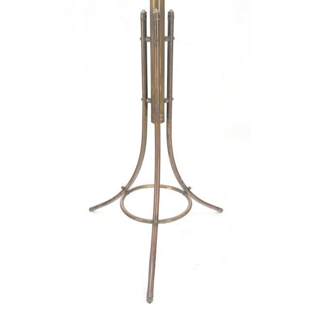 Vintage c1950s Solid Brass Tube Tripod Base Free Standing Coat Rack Nice Patina! For Sale - Image 9 of 13