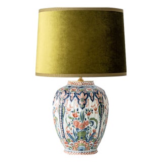 Vintage Delft Polychrome Ceramic Table Lamp from Royal Tichelaar Makkum, 1940s For Sale