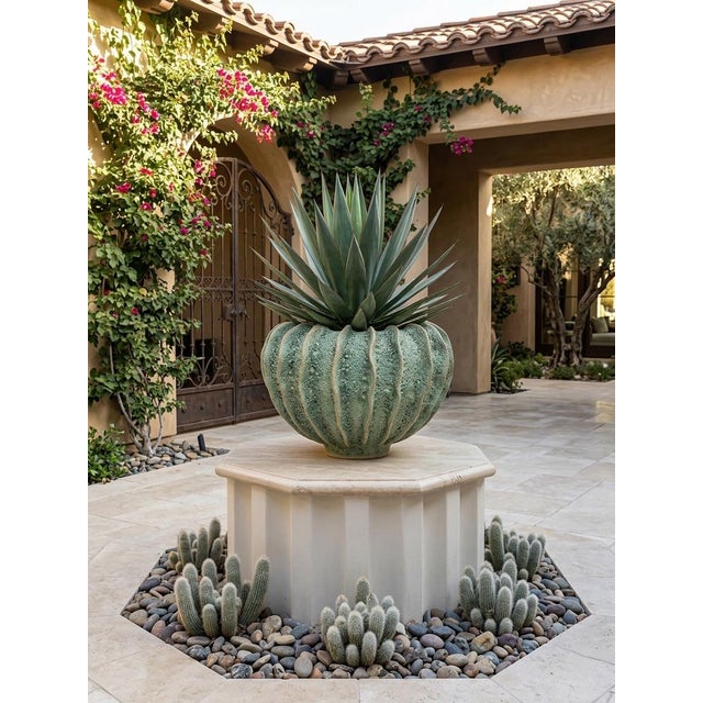 Organic Ribbed "Lava" Glaze Ceramic Planter For Sale - Image 9 of 9