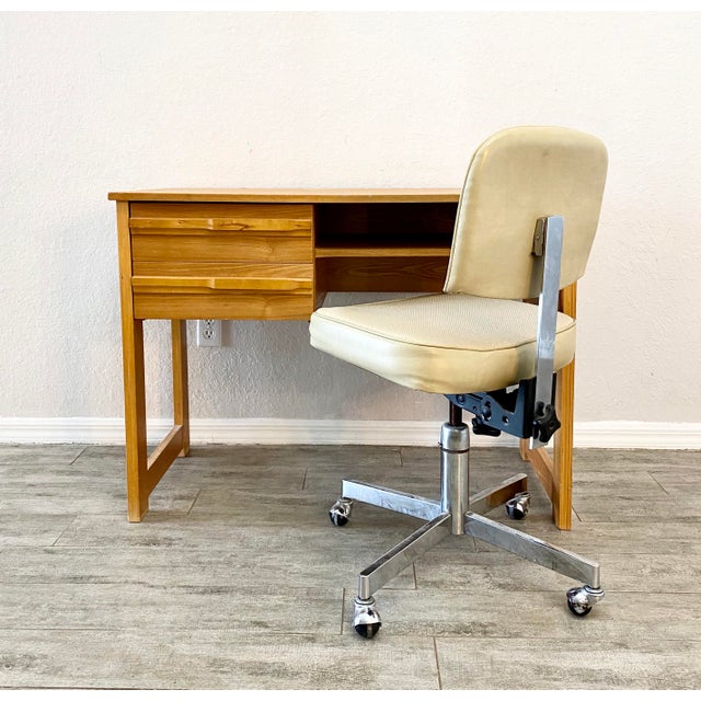 1960’s Mid Century Modern Polish Natural Ash Wood Writing Desk & Chair