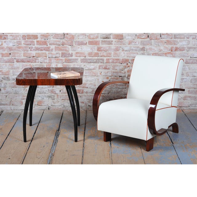 Art Deco Armchair in Walnut and Leather, Czech, 1930s For Sale - Image 12 of 13