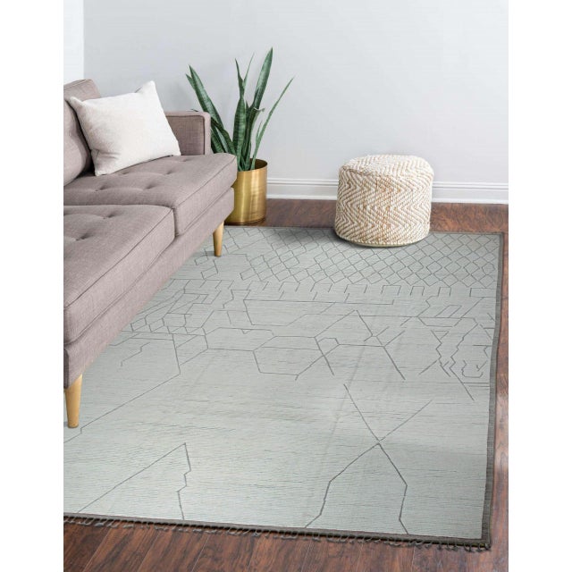 Textile Light Ivory Cream Modern Tribal Hand-Knotted Wool Berber Rug Carpet For Sale - Image 7 of 9