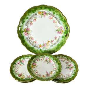 Antique Mz Austria Dessert Set - Ornate Art Nouveau Cake Platter & 5 Dessert Plates - Victorian Era Tableware