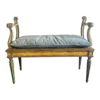 Painted French Bench W/ Velvet Cushion For Sale