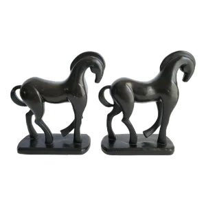 Vintage Trojan Horse Asian Etruscan Sculptural Statue Bookends - A Pair