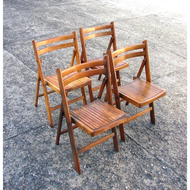 1970s Vintage Folding Wooden Chairs, 1970s, Set of 4 For Sale - Image 5 of 11
