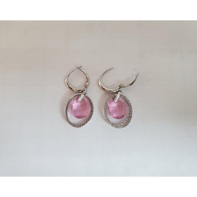 Contemporary Pink Quartz Diamond Dangling Drop Earrings, 2 Pieces For Sale - Image 3 of 4