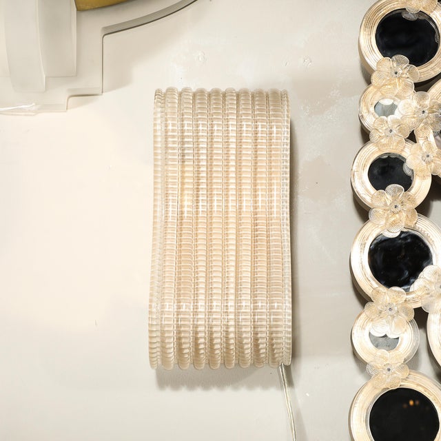 Pair of Hand-Blown Undulating Reeded Murano Glass Sconces With Brass Fittings For Sale - Image 9 of 18