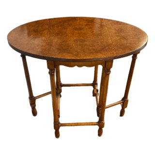 Vintage Baker Furniture Attributed Gate Leg Drop Leaf Side Table, Burled Walnut For Sale