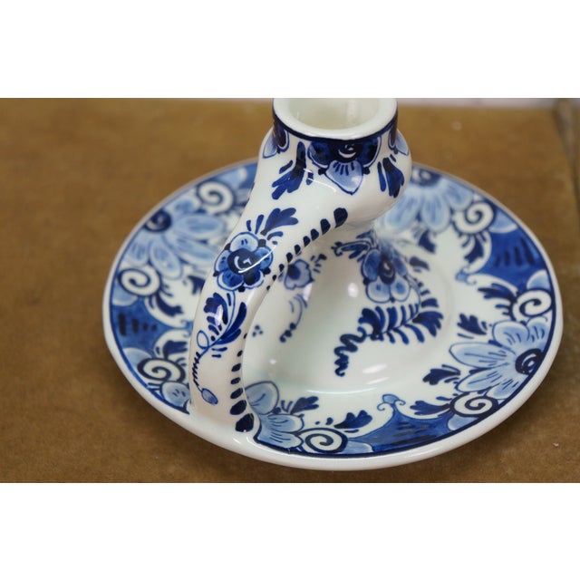 Dutch Delft Blue Floral Chamberstick Candle Holders & Windmill Butler Service Bell For Sale - Image 11 of 17