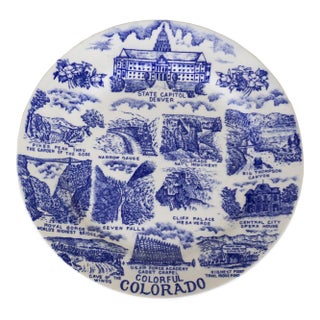 Colorful Colorado Delft Style Blue and White Decorative Plate For Sale