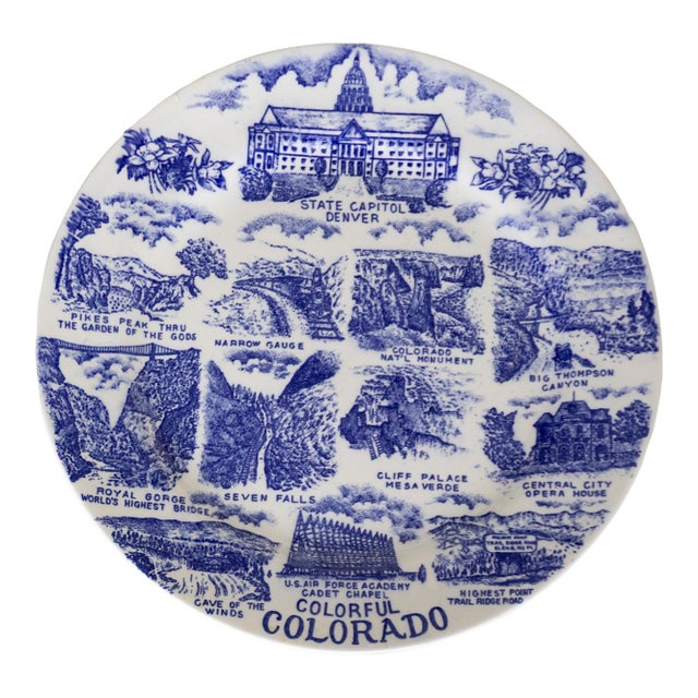 Colorful Colorado Delft Style Blue and White Decorative Plate For Sale