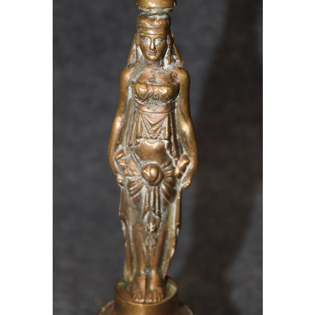 Pair Figural French Figural Maidens Empire Style Gilt Metal Candelabras Lamps For Sale - Image 4 of 9