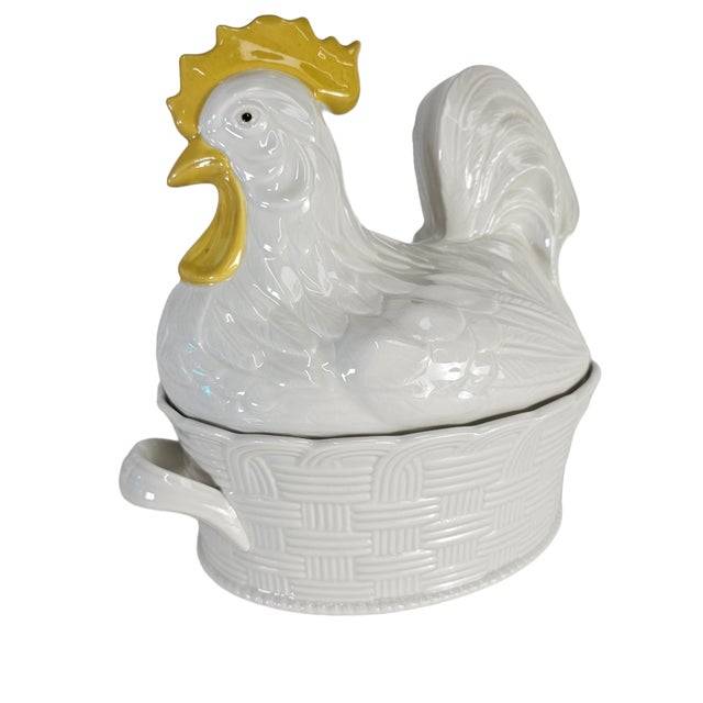 This vintage Italian soup tureen features a beautifully formed Chicken on top of a basket base. This piece shows the...