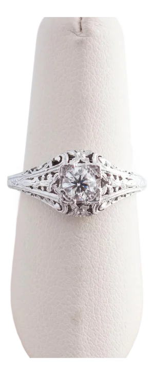 14k White Gold Diamond Floral Filigree Ring, Size 5.25