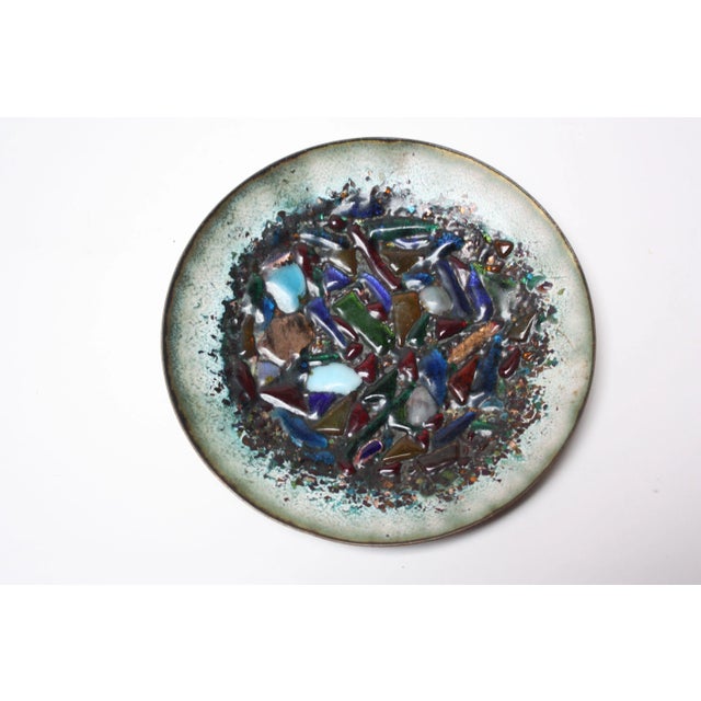 Modernist Green Enamel on Copper Dish With Glass Decoration For Sale - Image 12 of 12