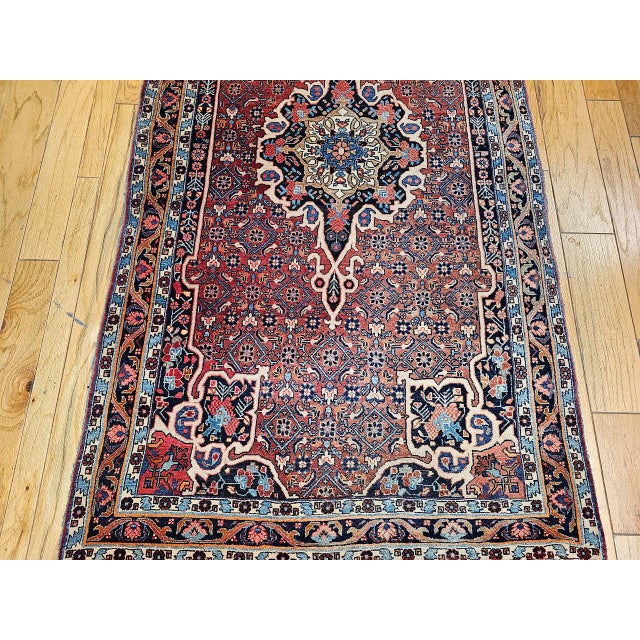 Vintage Persian Bidjar Gallery Rug, Hand-Knotted Wool, Geometric Medallion Pattern, Red & Navy, 5x9 For Sale - Image 12 of 17