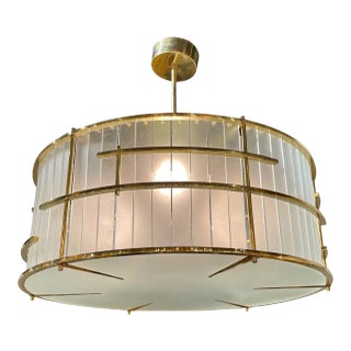 Modern Frosted Murano Glass and Brass Chandelier For Sale